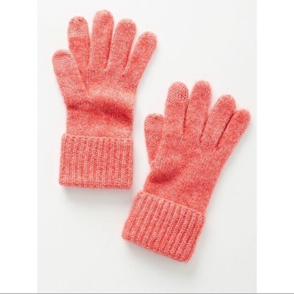 NEW Anthropologie Lyla Red Pink Recycled Shimmer Winter Gloves - Picture 2 of 2